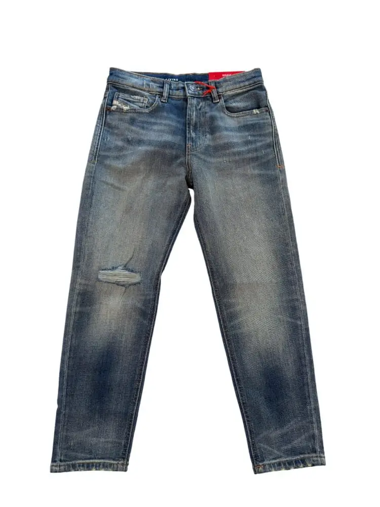 pantalone in denim medium bambino patch con logo