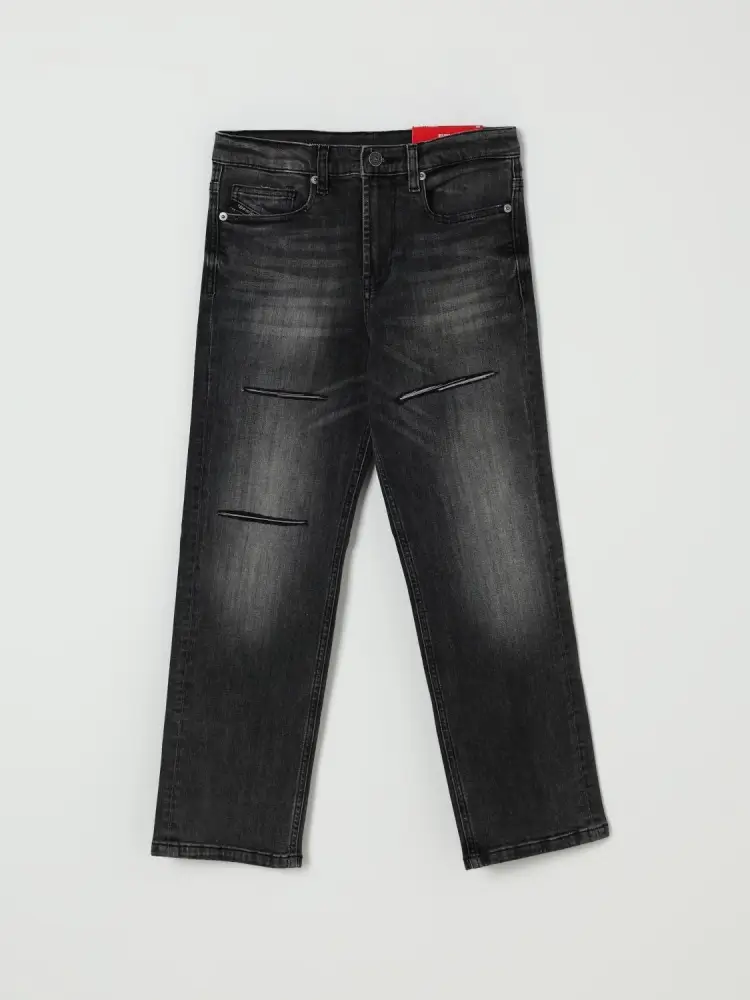 pantalone in denim nero bambino patch logo sul retro