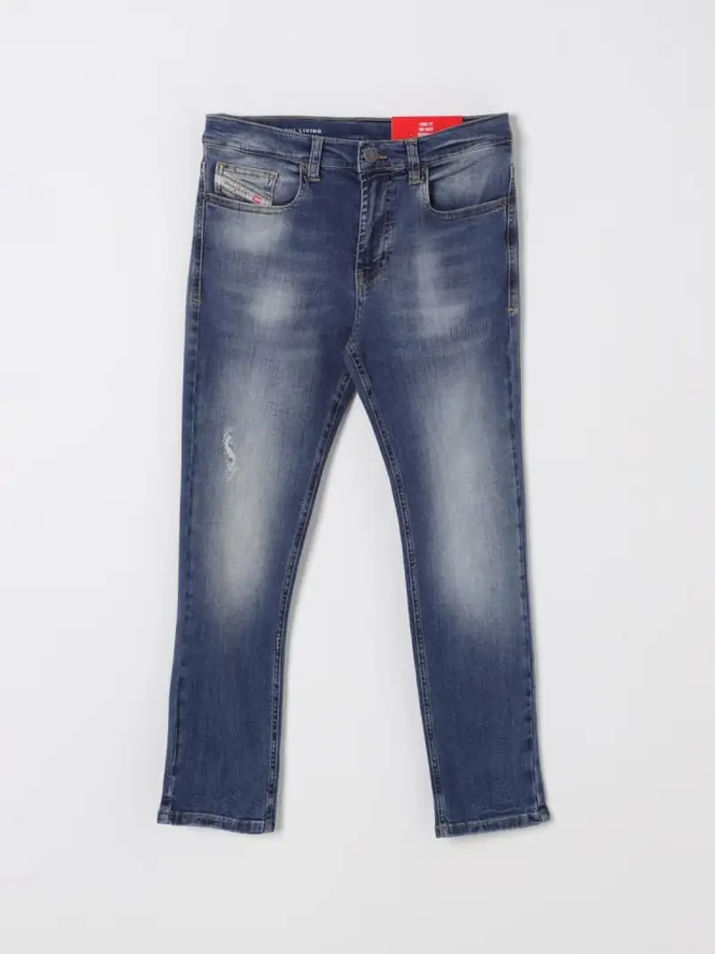 Diesel pantalone in denim scuro bambino effetto slavato logo sul retro