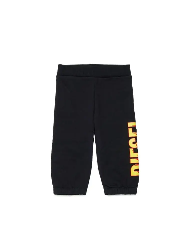 pantalone infant in cotone nero con stampa logo fiamme