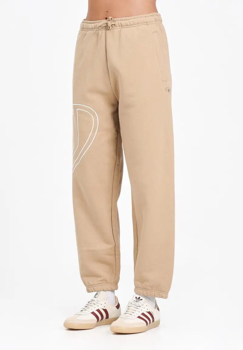 DIESEL Pantalone sportivo beige per donna, ragazzi e bambini con maxi logo Oval D