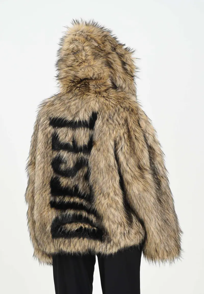Pelliccia sintetica beige per donna e ragazze dove il maxi logo Diesel miniatura 2