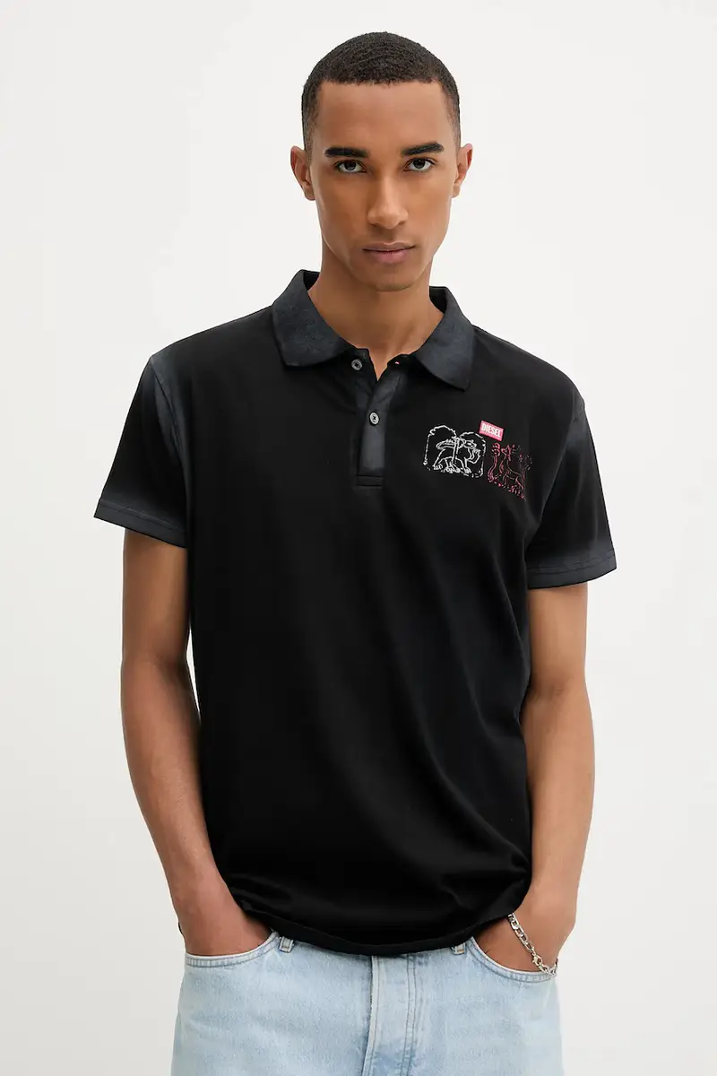 polo in cotone T-NOAH-NC colore nero A18481.0PLBS miniatura 3