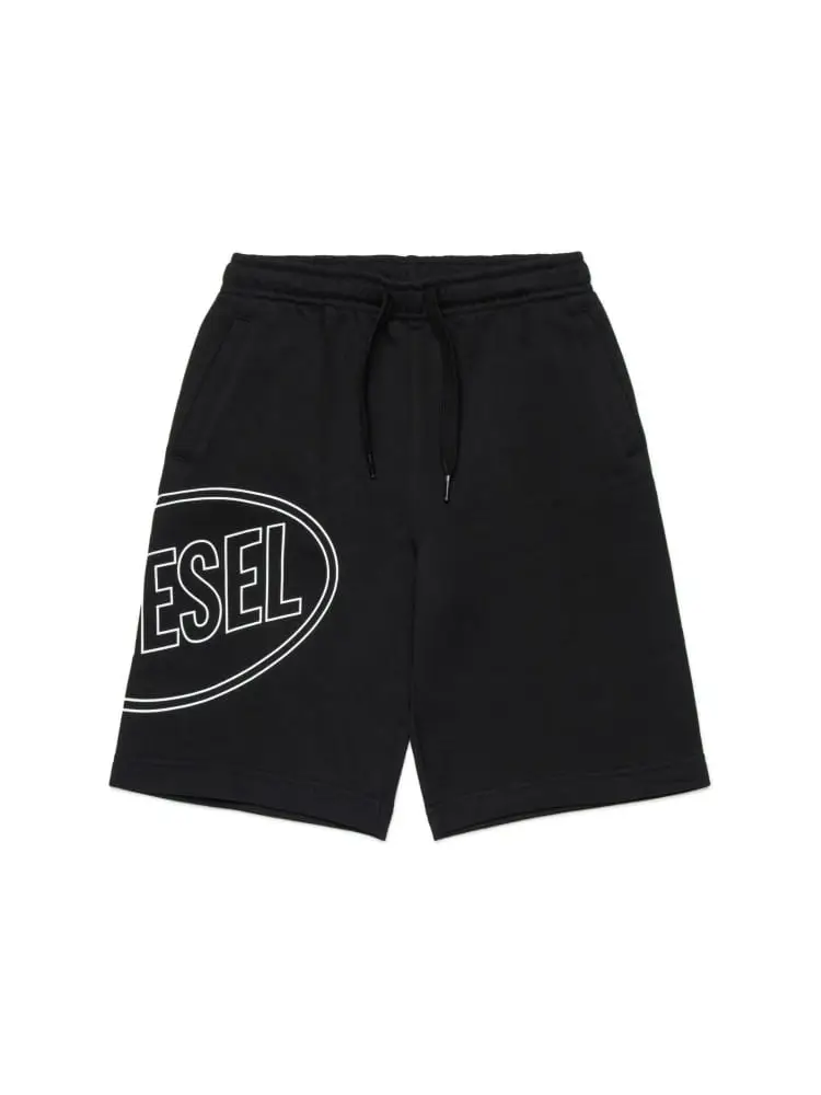 short kids/junior in cotone nero con stampa logo