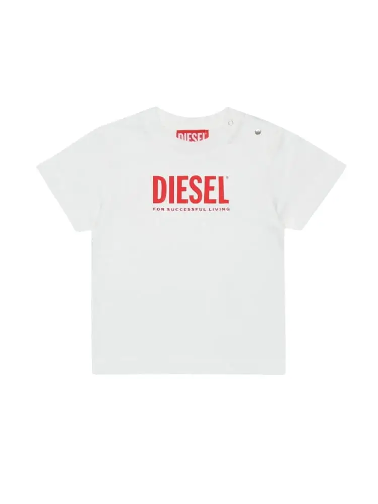 t-shirt infant in cotone bianco con logo lettering