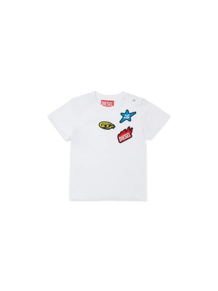 t-shirt infant in cotone bianco con ptach logo