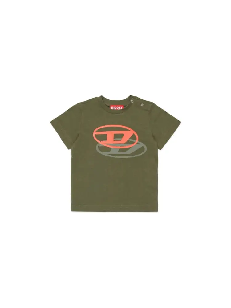 t-shirt infant in cotone verde militare con stampa logo