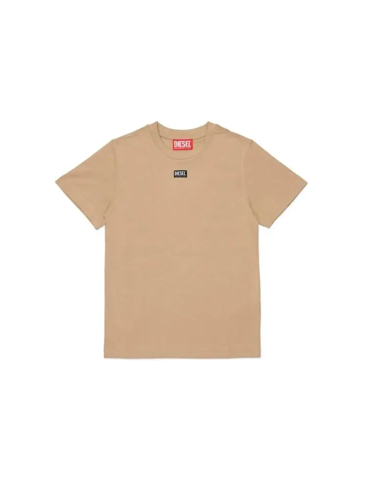 t-shirt kids/junior in cotone beige con patch logo