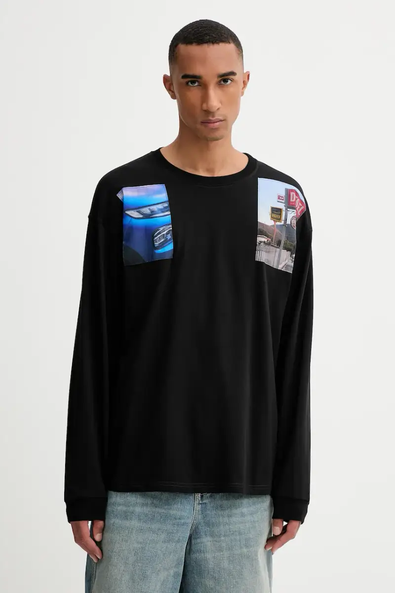 top a maniche lunghe in cotone T-BOXT-LS-T5 colore nero con applicazione A19468.0PLAT