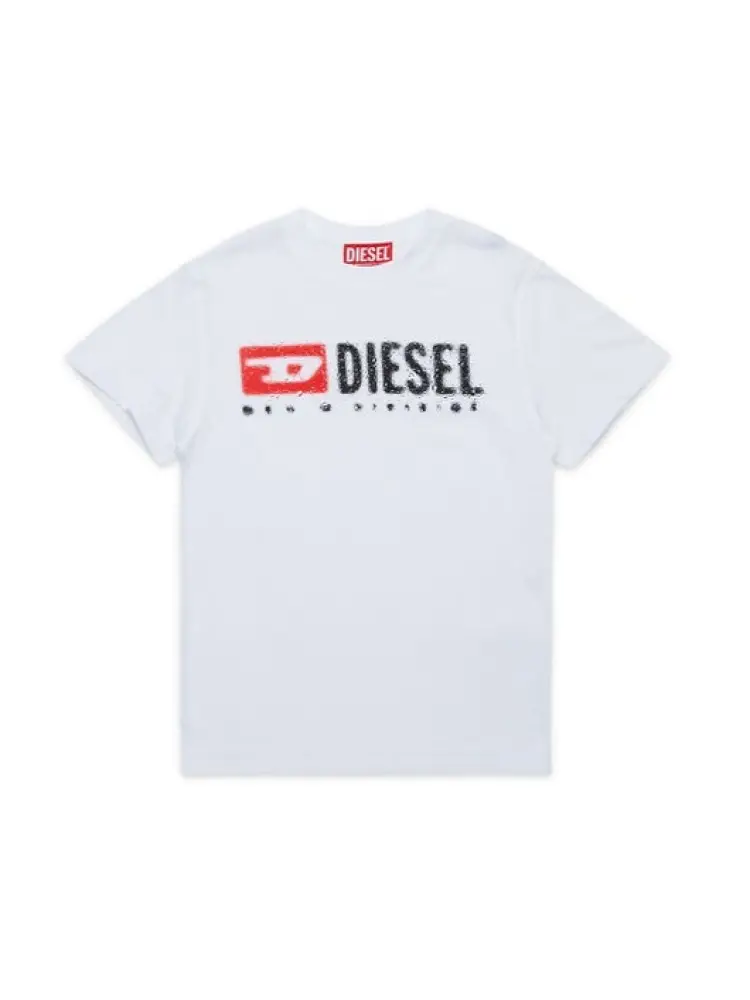 tshirt bianca bambino in cotone logo a contrasto