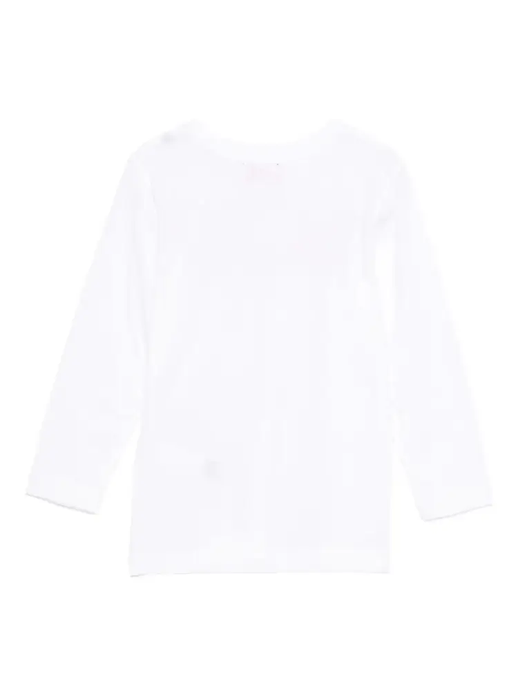 tshirt bianca bambino in cotone manica lunga logo sul davanti miniatura 2