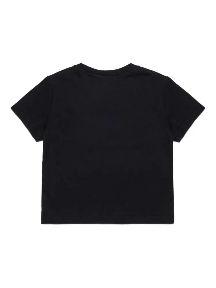tshirt nera bambina in cotone logo con paillettes miniatura 2
