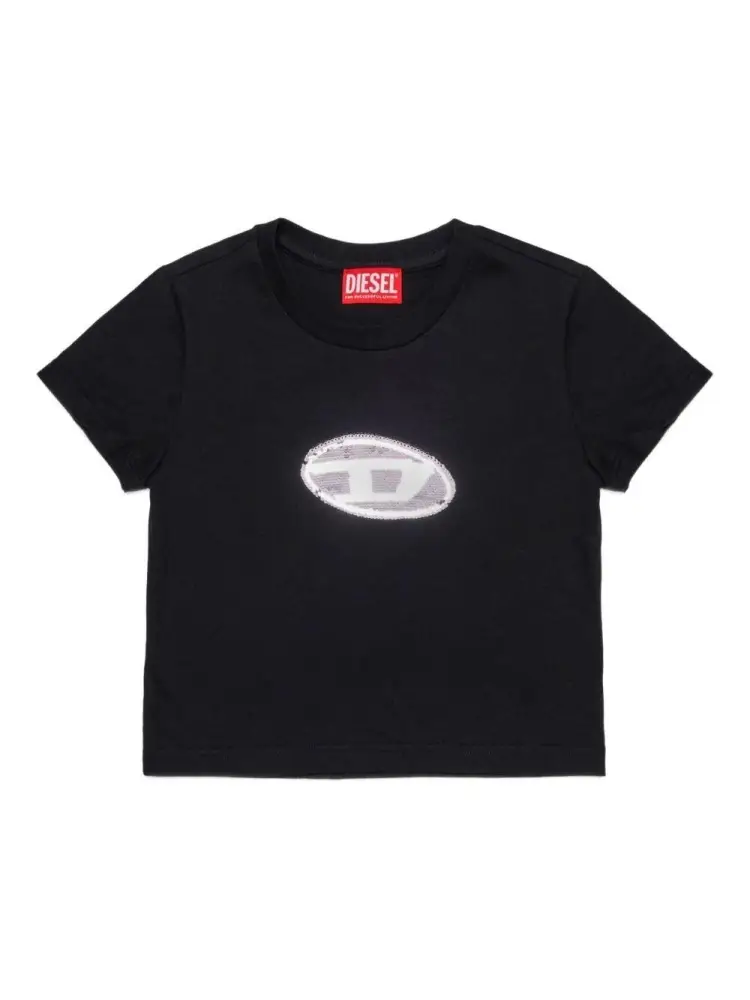 tshirt nera bambina in cotone logo con paillettes