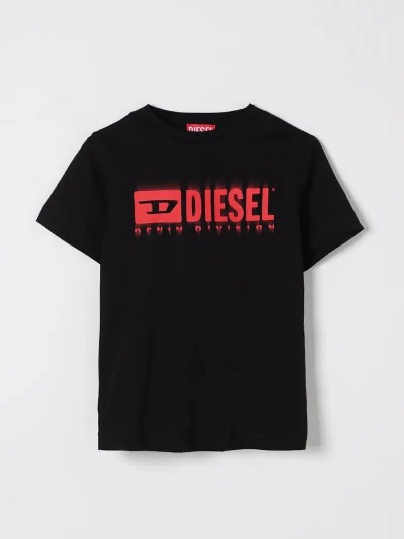 Diesel tshirt nera bambino in cotone logo a contrasto