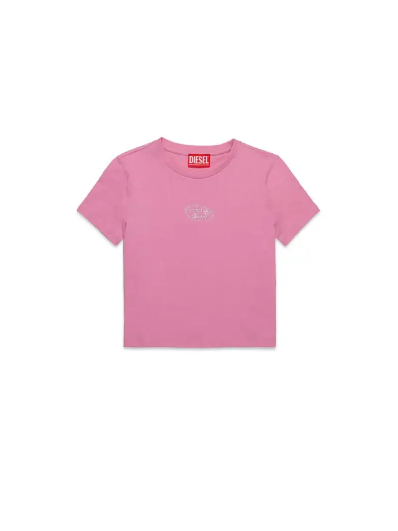 Diesel tshirt rosa bambina in cotone logo con strass sul petto