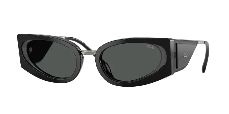 Unisex DIESEL DL2014U 204487 Occhiali da sole Acetato Nero Grigio Cat Eye Normale