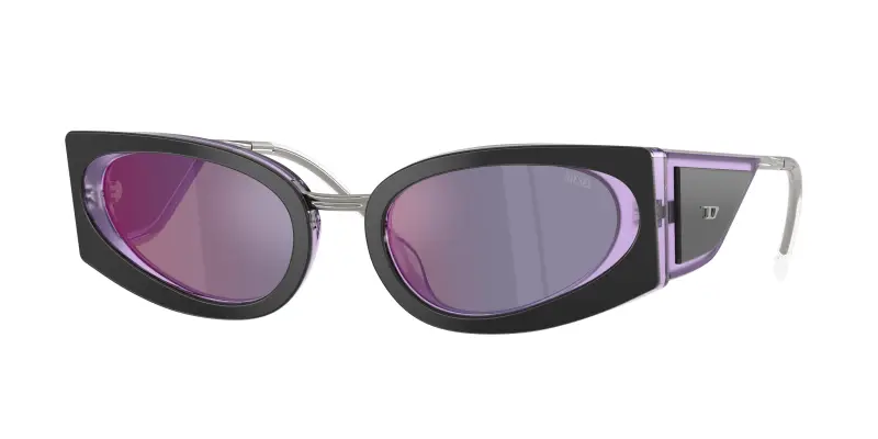 Unisex DIESEL DL2014U 20452S Occhiali da sole Acetato Nero Viola Cat Eye Specchiate