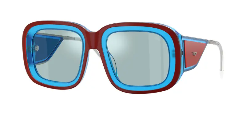 Unisex DIESEL DL2015U 20487C Occhiali da sole Acetato Marrone Azzurro Squadrata Specchiate