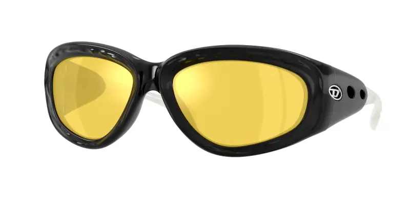 Unisex DIESEL DL3015U 2001V9 Occhiali da sole Iniettato Nero Giallo Pillow Normale