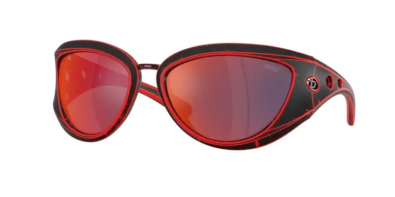 DIESEL Unisex DL3007U  20096P Occhiali da sole Iniettato Rosso Rosso Cat Eye Specchiate