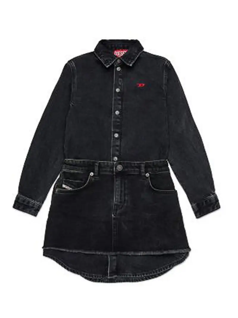 Vestito In Denim Con Logo Nero