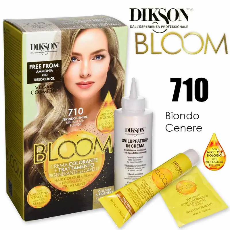 bloom crema colorante con cheratina 710 biondo cenere
