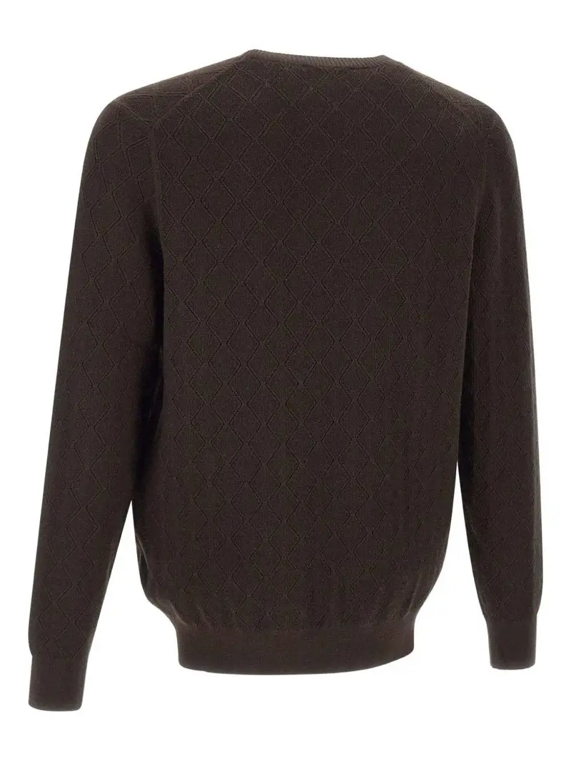 Maglione marrone con motivo a rombi Marrone scuro miniatura 3
