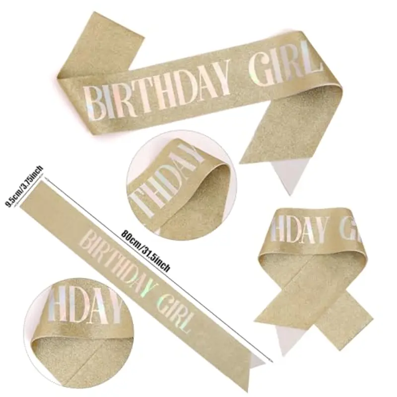 Dimetey Diadema e Fascia Con Strass, Decorazioni per Compleanno di Ragazze e Donne, Corona e Fascia per Feste (Oro) miniatura 2