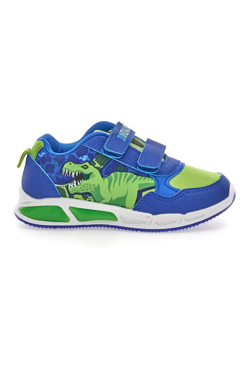 Scarpe blu e verdi con luci e doppio strappo Dinosaur S8020203T [BLU