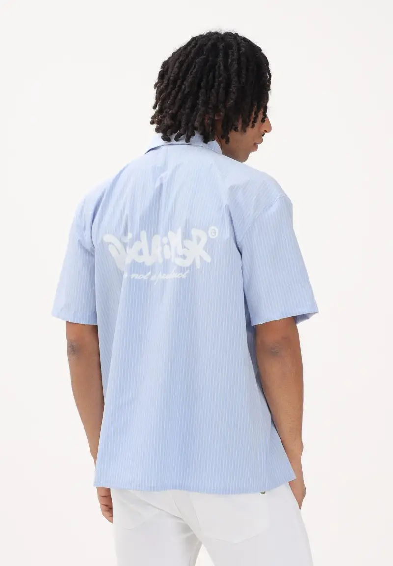 Camicia a manica corta azzurra da uomo con motivo a righe miniatura 2