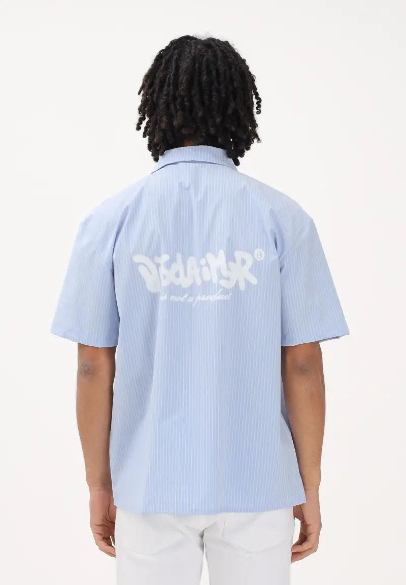 Camicia a manica corta azzurra da uomo con motivo a righe miniatura 3