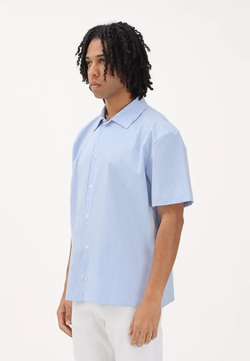 Camicia a manica corta azzurra da uomo con motivo a righe