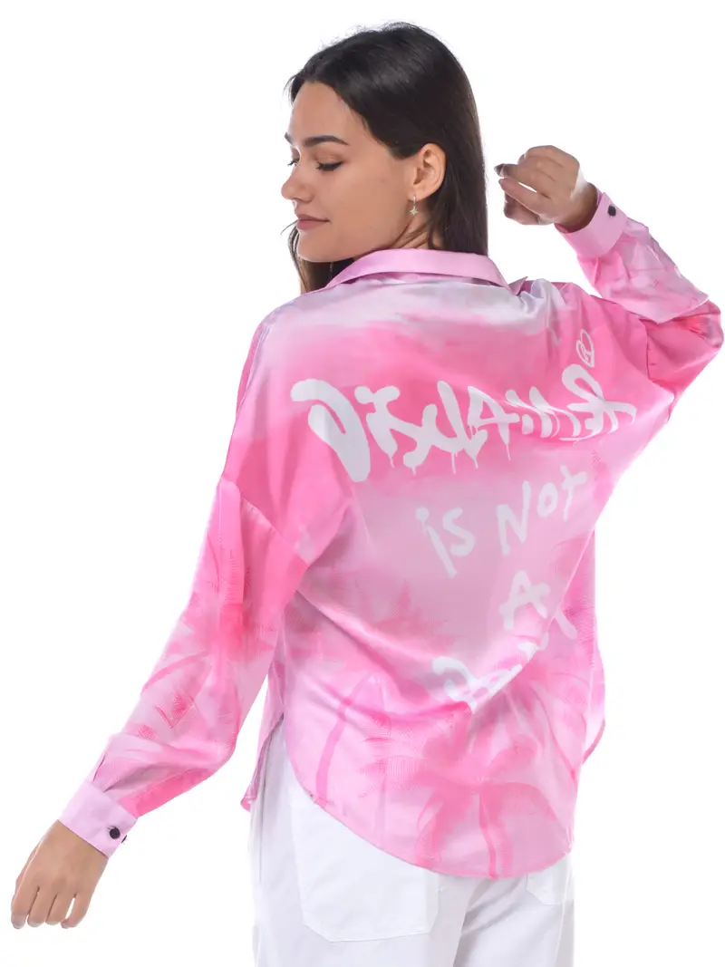 camicia da donna Disclaimer in raso con loghi Rosa miniatura 2