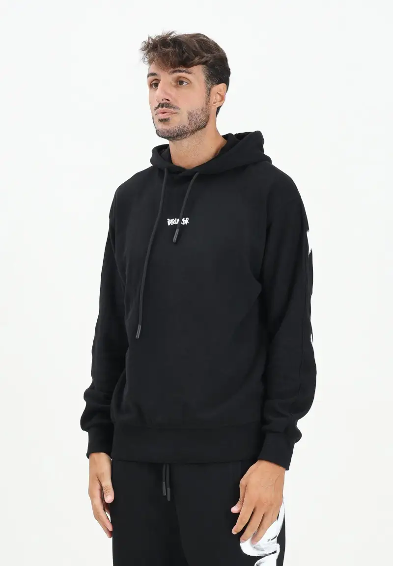 Felpa con cappuccio nera da uomo con maxi stampa logo
