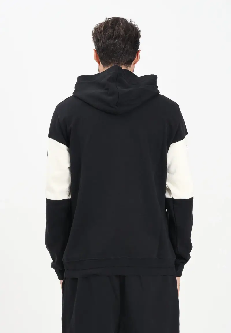 Felpa con cappuccio nera da uomo rifinita da inserto panna con logo miniatura 3