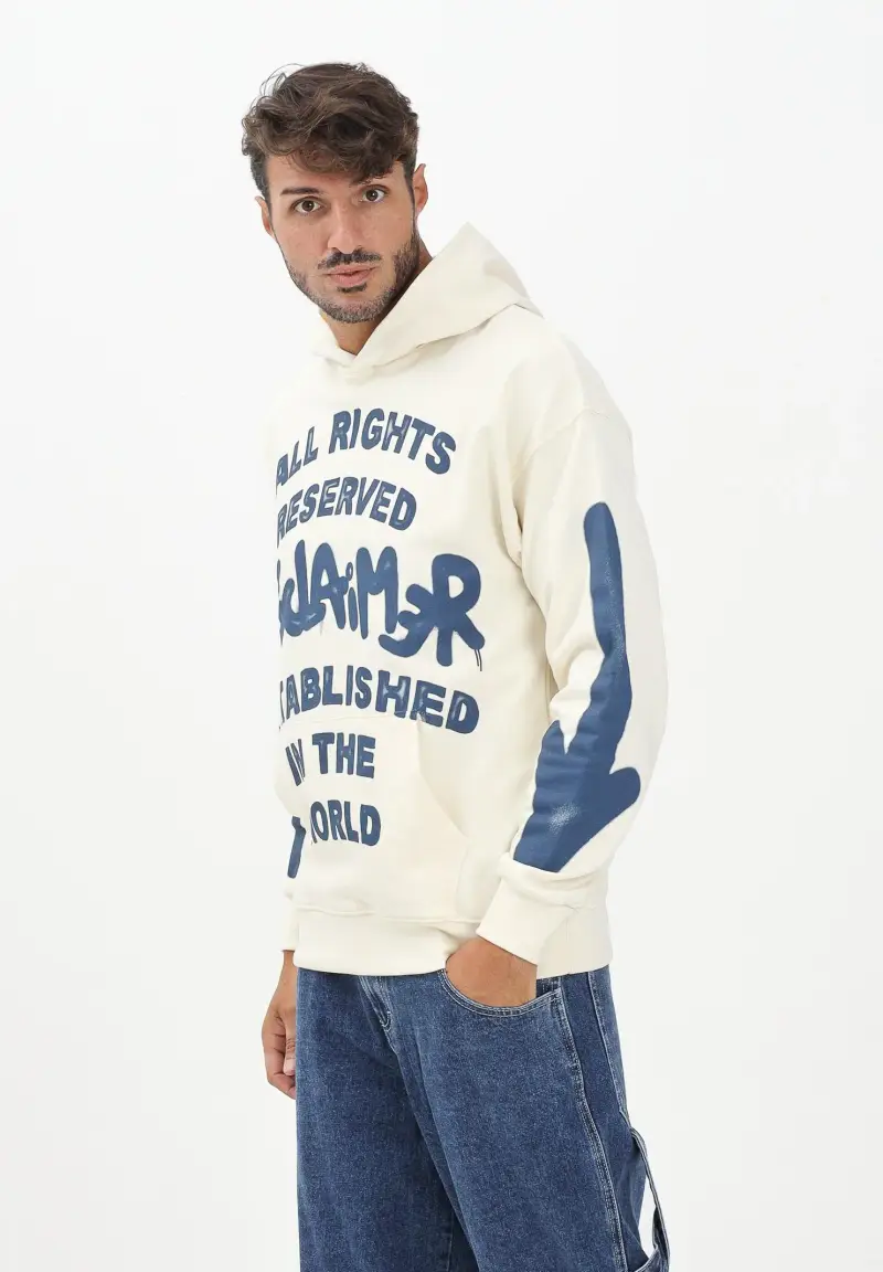 Felpa con cappuccio panna da uomo con stampa miniatura 2