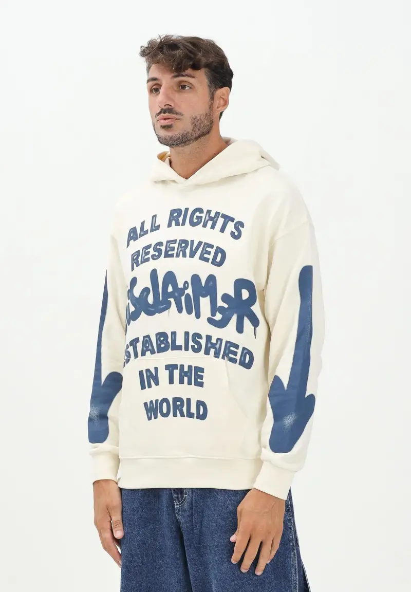 Felpa con cappuccio panna da uomo con stampa