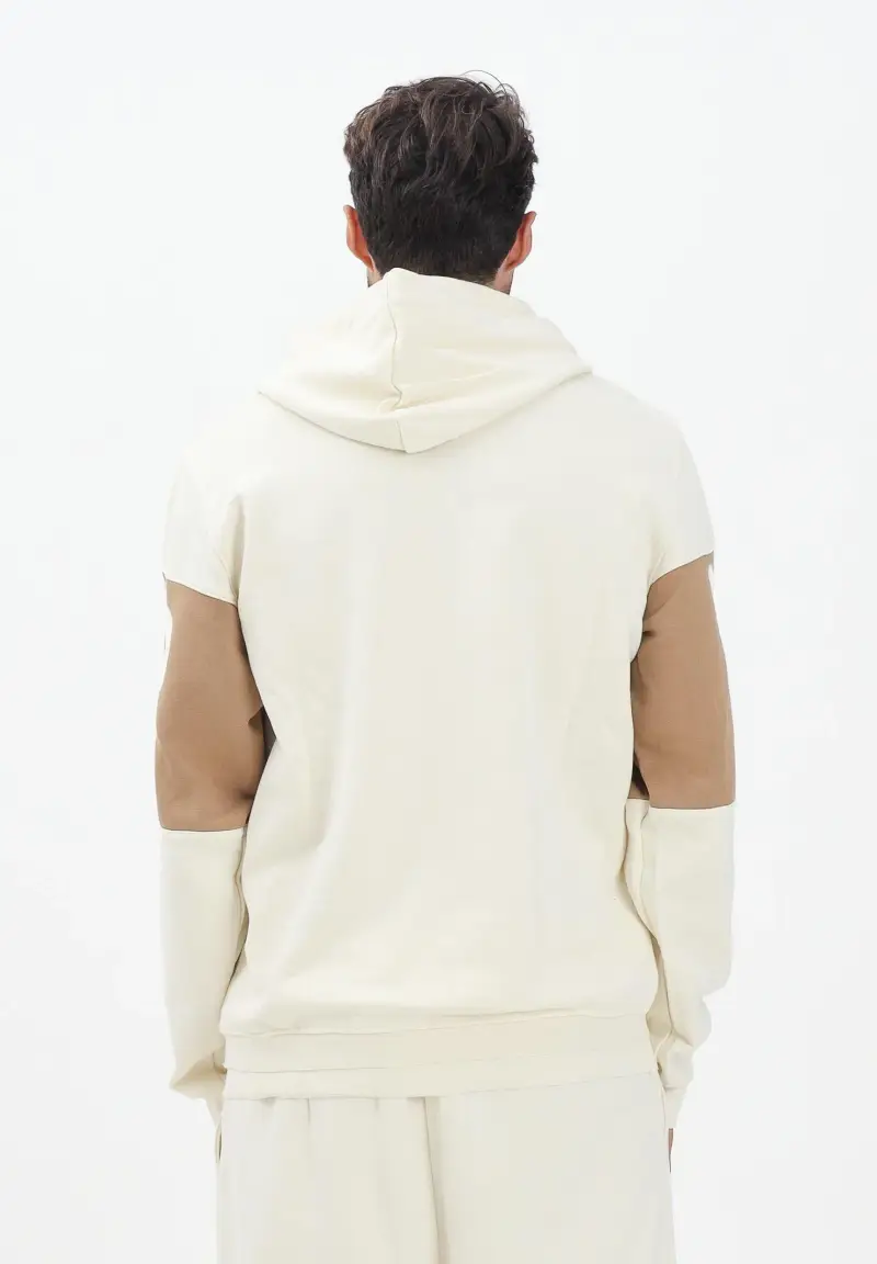 Felpa con cappuccio panna da uomo rifinita da inserto cammello con logo miniatura 3