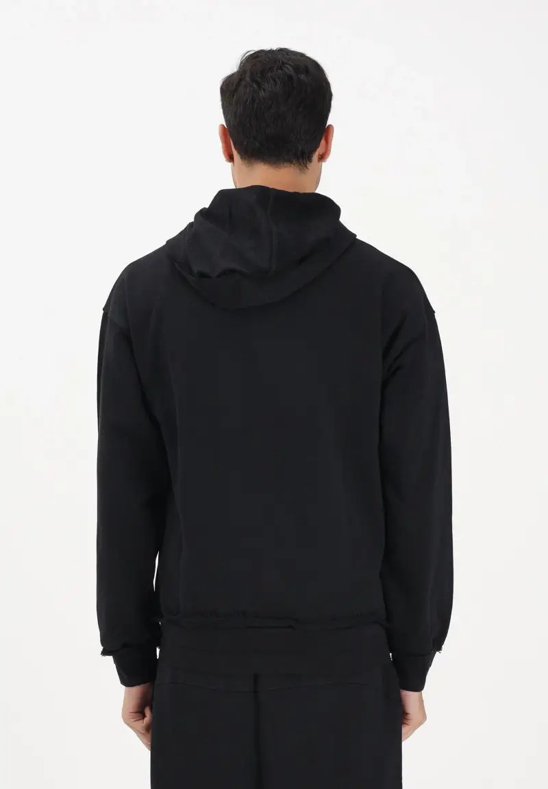 Felpa con zip nera da uomo rifinita da logo miniatura 3