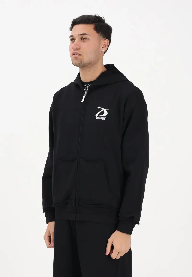 Felpa con zip nera da uomo rifinita da logo