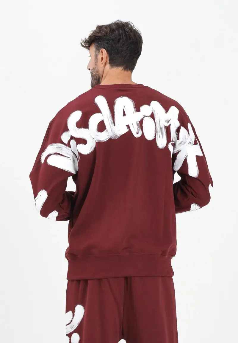 Felpa girocollo bordeaux da uomo con maxi stampa sul retro miniatura 2