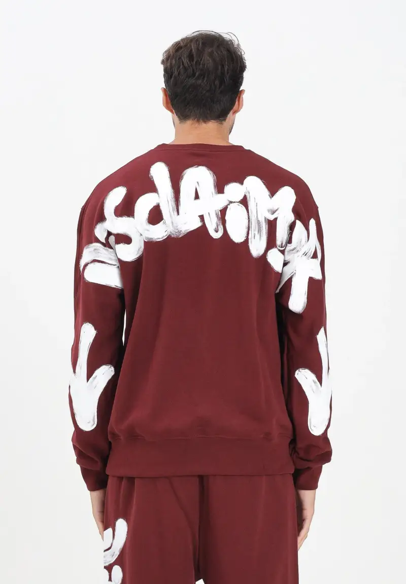 Felpa girocollo bordeaux da uomo con maxi stampa sul retro miniatura 3