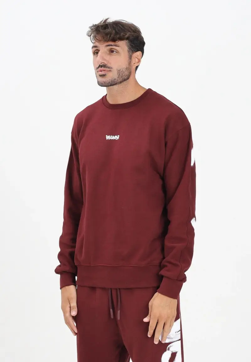 Felpa girocollo bordeaux da uomo con maxi stampa sul retro