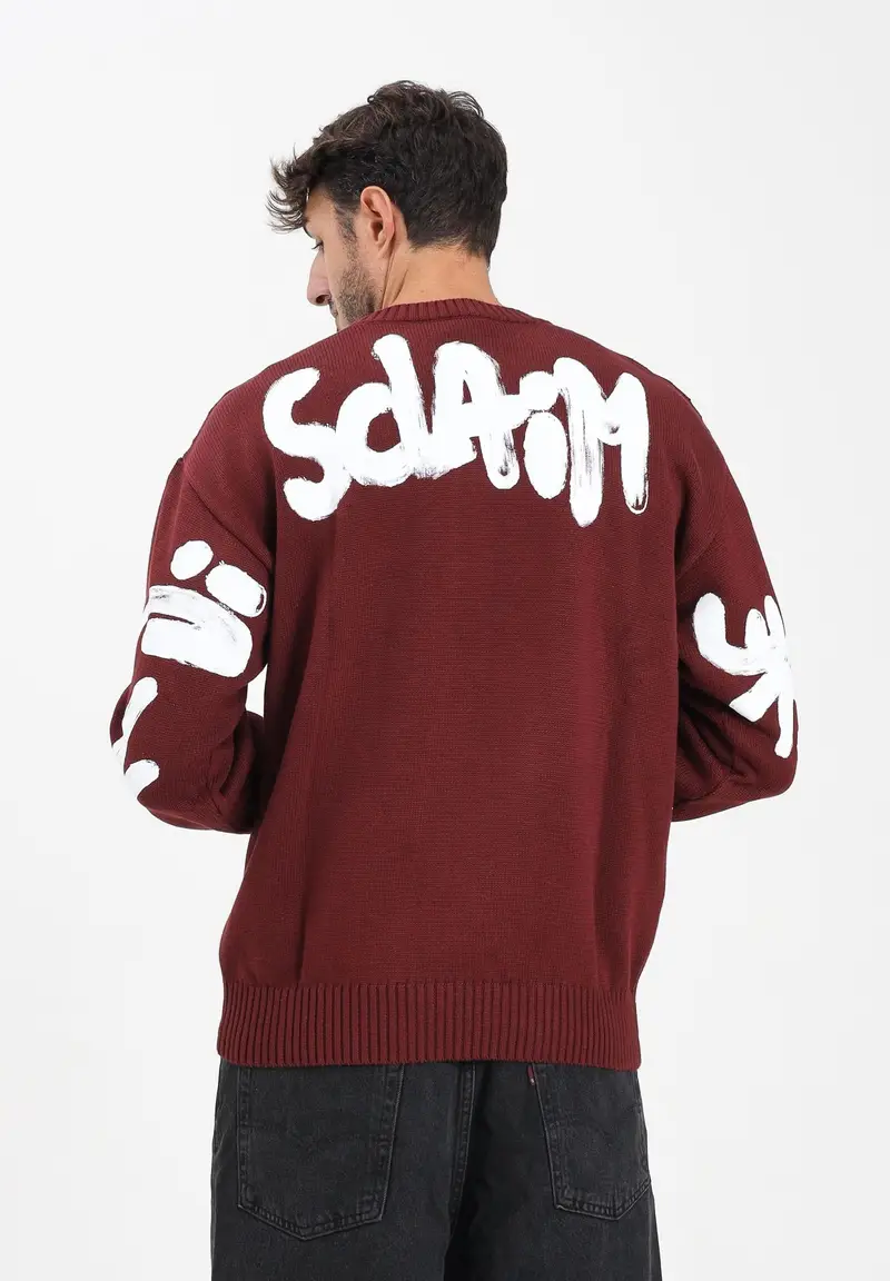 Maglioncino girocollo bordeaux da uomo con stampa logo miniatura 2