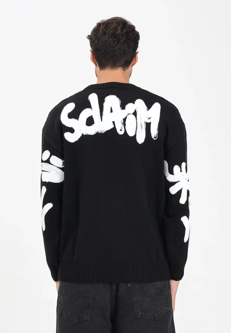 Maglioncino girocollo nero da uomo con stampa logo miniatura 3