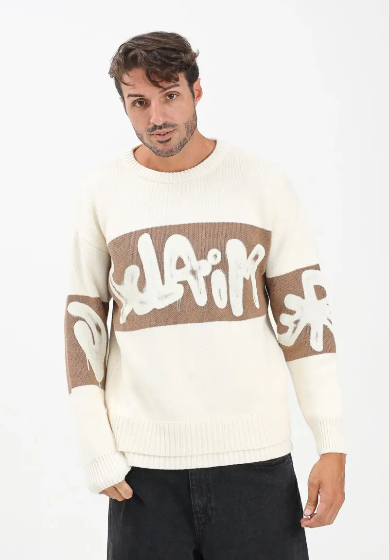 Maglioncino girocollo panna da uomo con logo miniatura 2