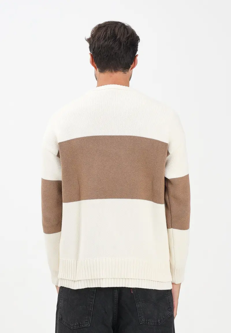 Maglioncino girocollo panna da uomo con logo miniatura 3