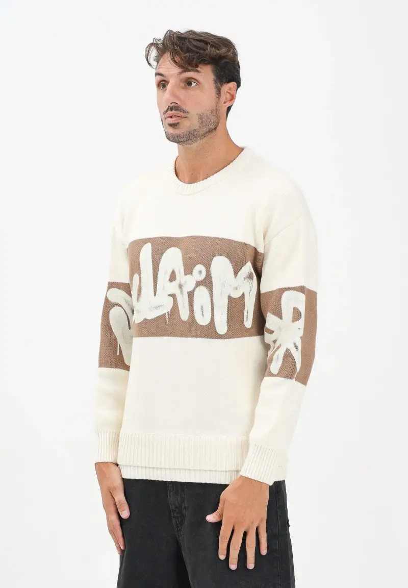 Maglioncino girocollo panna da uomo con logo