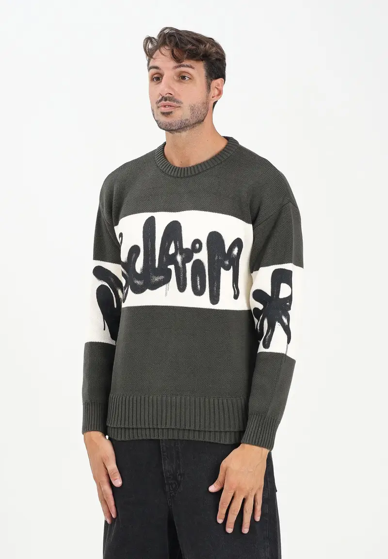 Maglioncino girocollo verde mimetico da uomo con logo