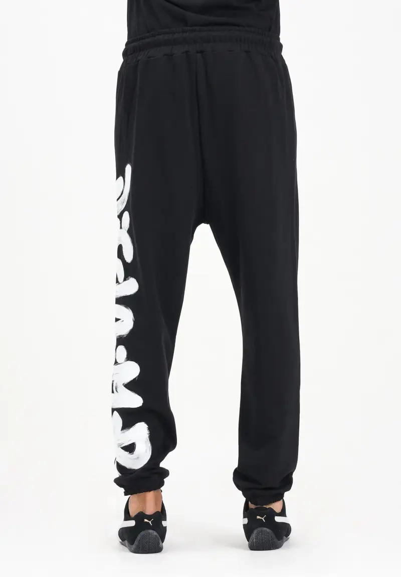 Pantalone sportivo nero da uomo con maxi stampa logo miniatura 3